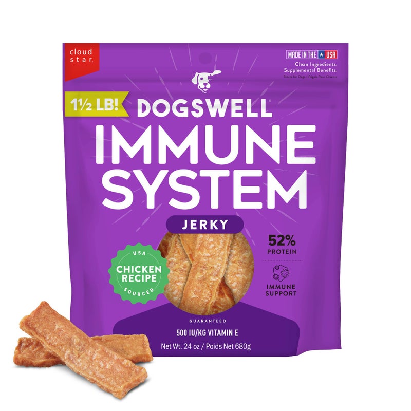 DOGSWELL Immunity & Defense, Flaxseed Oil, Turmeric, Vitamin E & A, Healthy Aging, Chicken Jerky 24 oz. (842197) - Image 1
